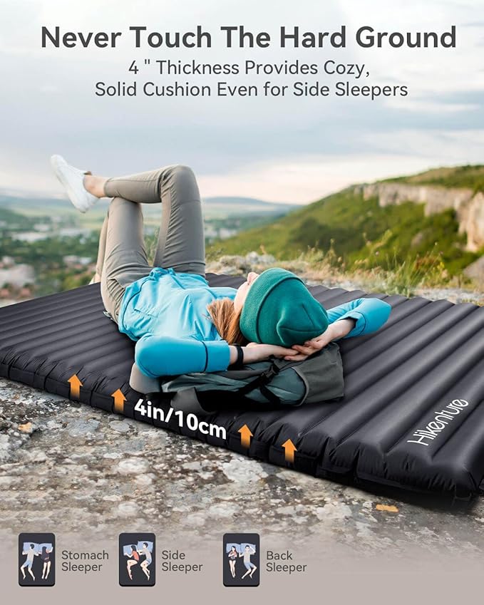 Hikenture Double Sleeping Pad for Camping 4 Extra-Thick Camping Mattress 2 Person Inflatable &amp Ultralight Sleeping Mat for Backpacking Hiking (1008-D2)