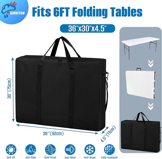 SIRUITON 2Pack Folding Table Storage Bag Fits 6FT Portable 600D WaterProof Carry Bag for Folding Picnic/Camp Tables with Reinforcing Plate &amp Shoulder Strap 36 D x 30 W x4.5 H