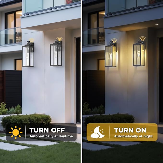 L LOHAS LED 2 Pack 17 Inch Large Size Dusk to Dawn Outdoor Light Fixture Matte Black Waterproof Anti-Rust Porch Lights Ourdoor Exterior Lighting Fixtures for Porch Doorway Garage ETL Listed