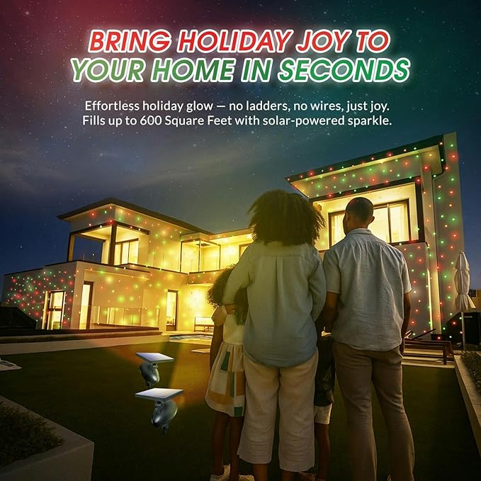 STARTASTIC Solar Christmas Light Show Projector - Laser Outdoor Christmas Projector Lights Covers 600 Sq Ft Wireless with Remote Control Waterproof 5 Modes for House Yard Holiday Party