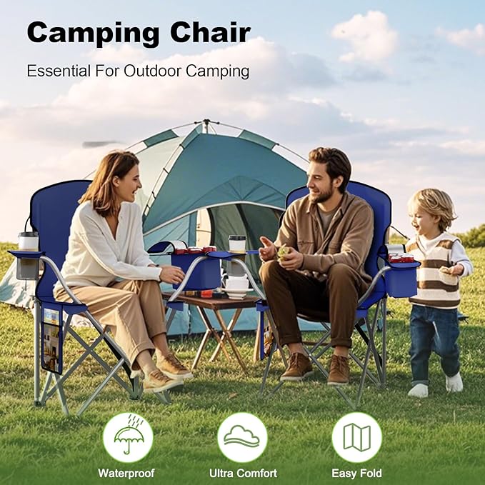 Folding Camping Chairs Durable 600D Oxford Portable Outdoor Chair with Cooler Pouch Cup Holder &amp Storage Pocket for Camping Beach Fishing