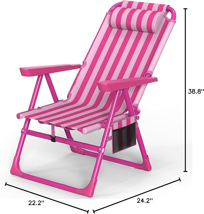 Slendor Backpack Beach Chair 6-Positions Beach Chairs for Adults with Cooler Bag Reclining Beach Chair with Cup Holder Folding Camping Chair for Outside