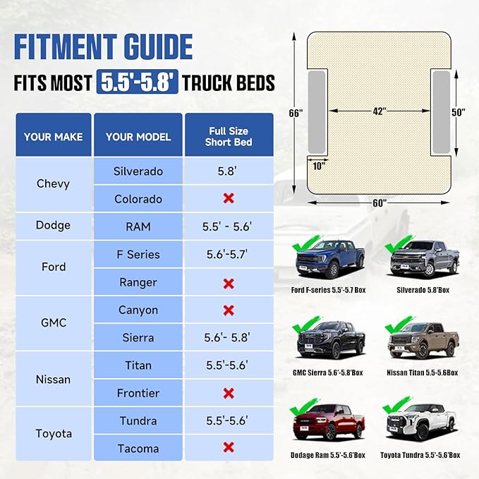 Truck Bed Air Mattress Full Size Truck Beds Inflatable Air Mattress Bed with Air Pump 2 Pillows Carry Bag Pickup Bed Air Mattress for Chevrolet Silverado Dodge Ram Ford Black