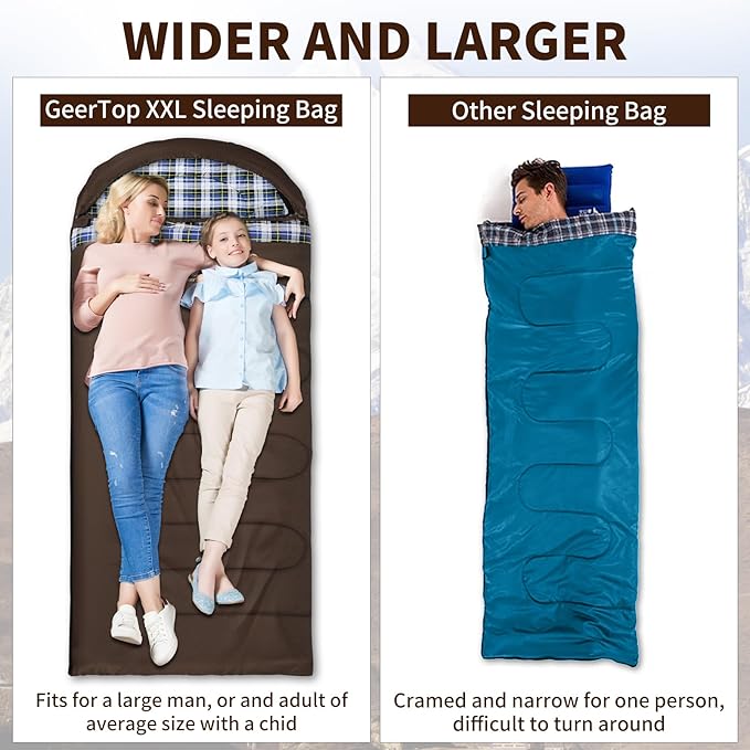 GEERTOP Flannel Sleeping Bags for Adults Big &amp Tall People Portable Cold Weather Envelope XXL All Seasons Camping Sleeping Bag