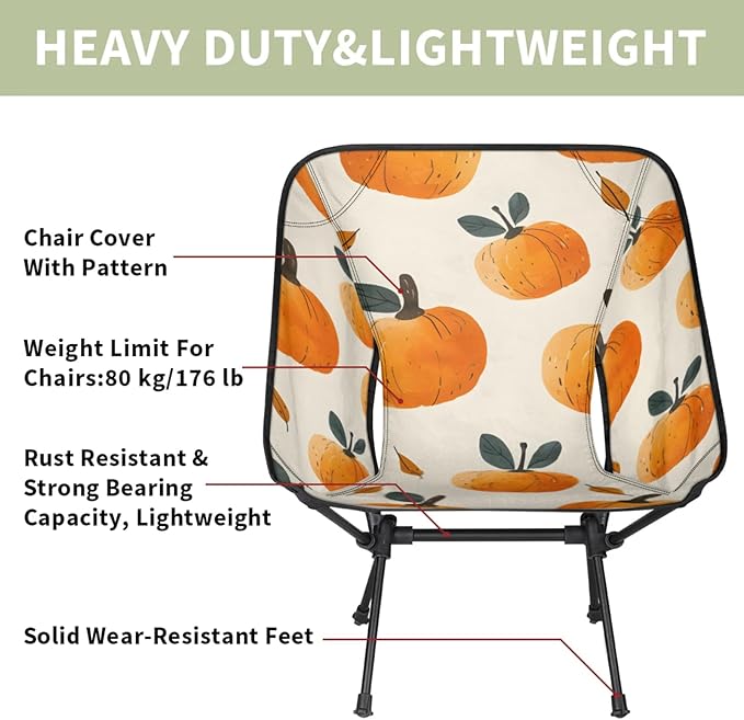 Honeybaby Folding Camping Chair Cute Pumpkin Print Camping Chairs Lightweight Portable Chair Outdoor Foldable Chairs for Camping Travel Picnic Beach Hiking
