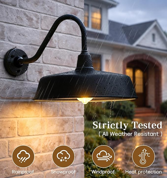 21 Inch Large Outdoor Gooseneck Barn Lights from Dusk to Dawn Extended Arm Classic Farmhouse Wall Mount Gooseneck Lights for Garage Shop Porch Lights.