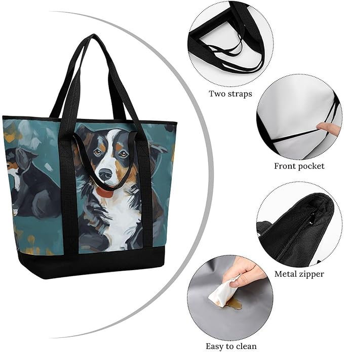 Insulated Shopping BagLarge Reusable Cooler Bags Dog Printed Foldable Shopping BagTravel Waterproof Shoulder Bag