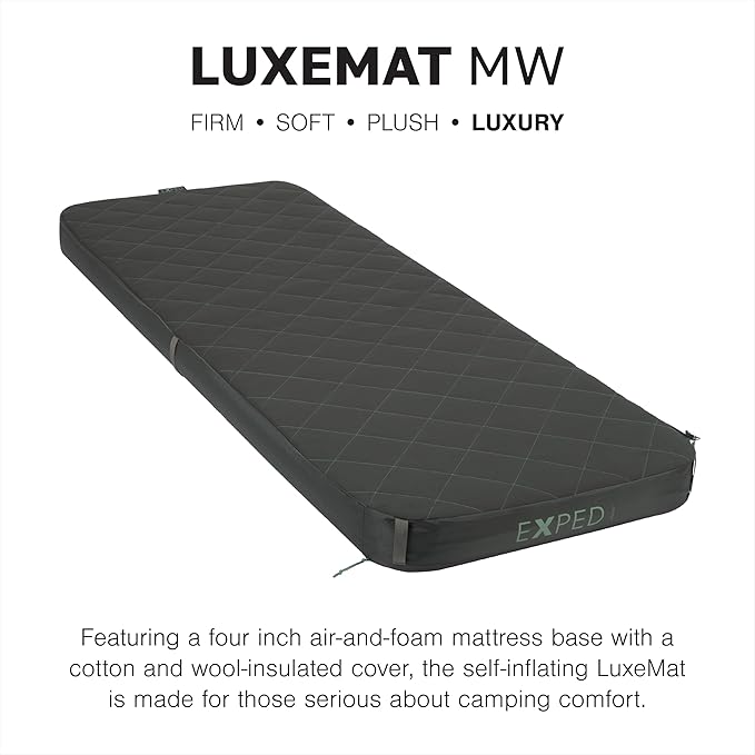 Exped LuxeMat Single MW - Self Inflating Luxury Sleeping Mat 4” Foam Pad Pump Included
