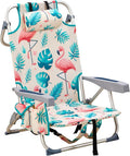 Vasitelan Outdoor Folding Backpack Beach Chair with 5 Positions Towel bar Cooler Pouch Cup HolderFolding Beach Chair with Backpack Straps (Flamingo Short)