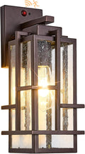Motion Sensor Outdoor Wall Light Fixture Dusk to Dawn Porch Light Oil Rubbed Bronze Exterior Lighting with Seeded Tempered Glass Waterproof Outside Wall Mount Coach Lamp for House Patio Garage