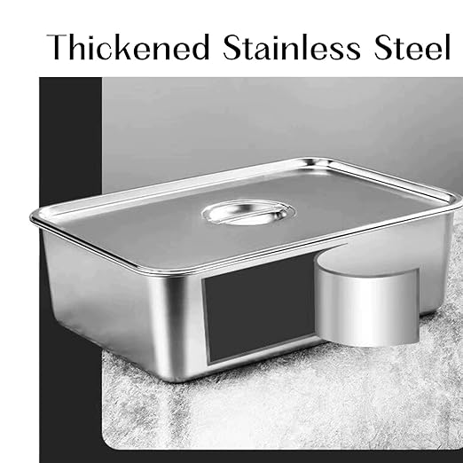 2 Pcs Stainless Steel Bus Tubs with Lid Deep Food Grade Meat Processing Tubs Lug Wash Basin Tote BoxBBQ Prep Tub Steam Pans for Dishwashing Kitchen Restaurant Utility