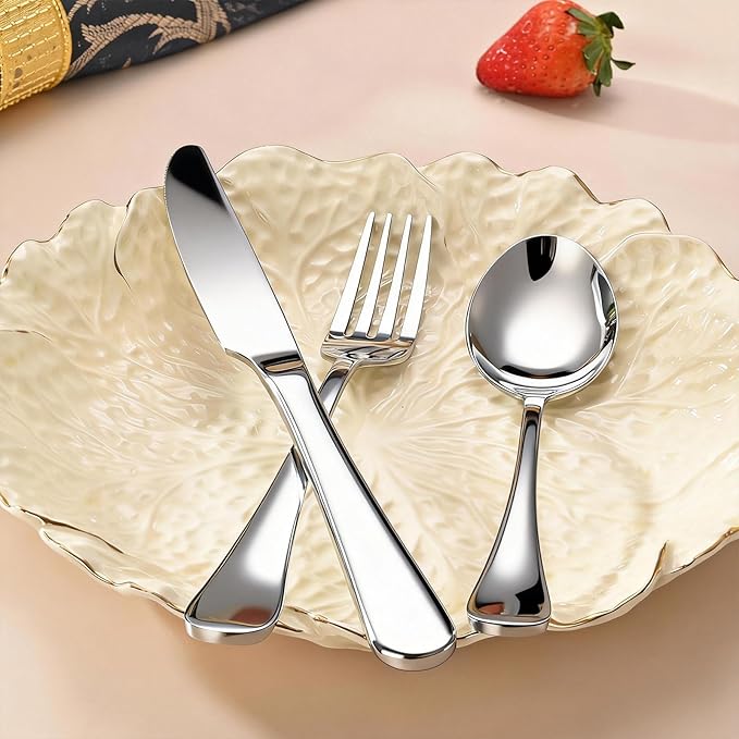60 Piece Bulk Silverware Set for 20 Stainless Steel Heavy Forks Spoons and Knives Set Mirror Finish Flatware Dishwasher Safe for Family Picnics Daily Gatherings