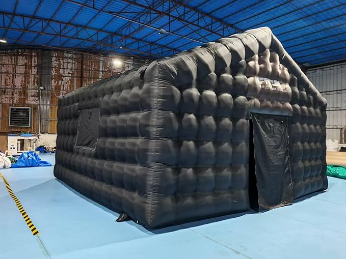 Black Portable LED Disco Lighting Mobile Night Club Tent Inflatable Cube Party Tent Inflatable Nightclub （16.5x16.5x14ft with Blower ）