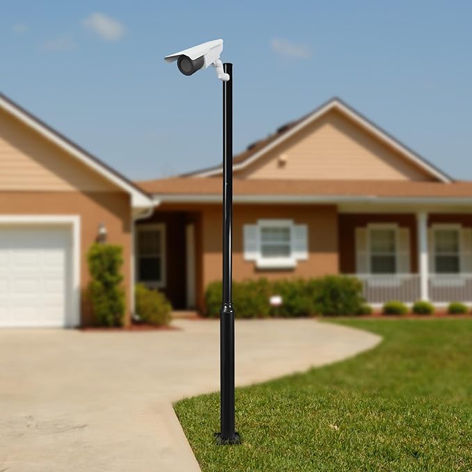Street Light Pole Black Outdoor Galvanized Solar Street Lamp Post Split Street Lamp Post Outdoor Street Courtyard Parking Lot Lighting Post with Mounting Rebar Cage for Patio (10ft 114+76mm)