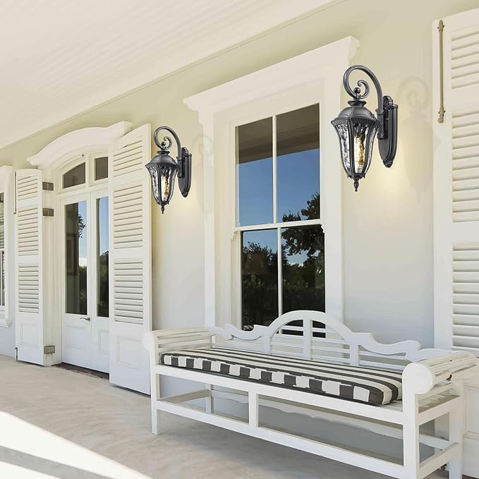 Outdoor Porch Lights Wall Mount Outdoor Sconce Lighting Waterproof Exterior Porch Light Anti-Rust Aluminum Outside Latern with Water Ripple Glass for House Yard Hallway Doorway Patio