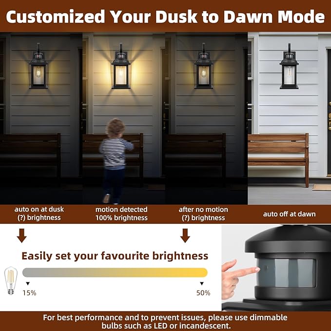 Matte Black Motion Sensor Outdoor Lighting Dusk to Dawn 2-Pack Anti-Rust Aluminum Outdoor Light Wall Mounted House Exterior Light Fixture IP65 Waterproof Outside Wall Lantern Garage 16”