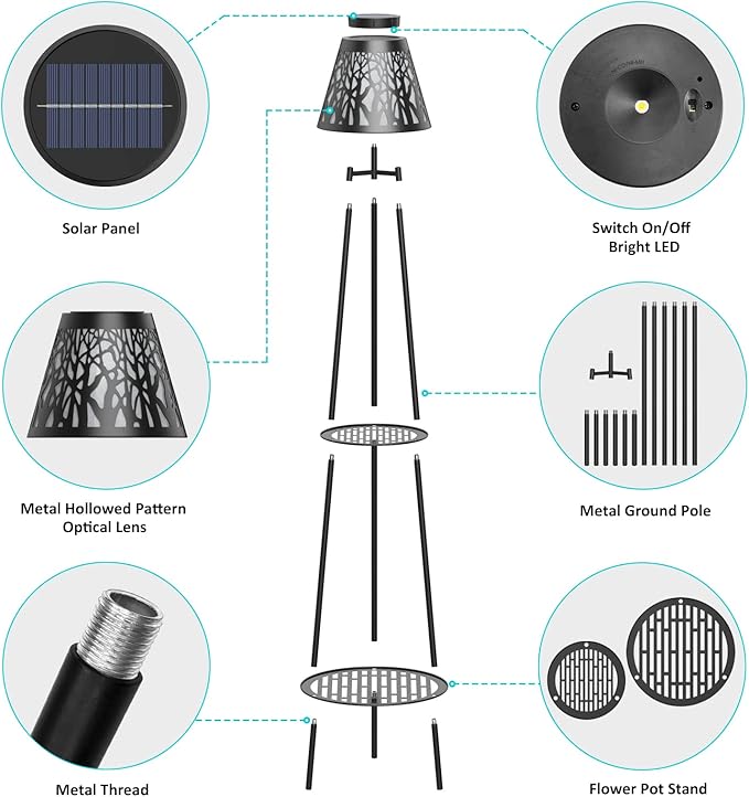 MXwcy 2 Pack Metal Solar Floor Lights Outdoor with Plant Stands 45.5'' Solar Powered Street Lights for Garden Yard Pathway Driveway Porch