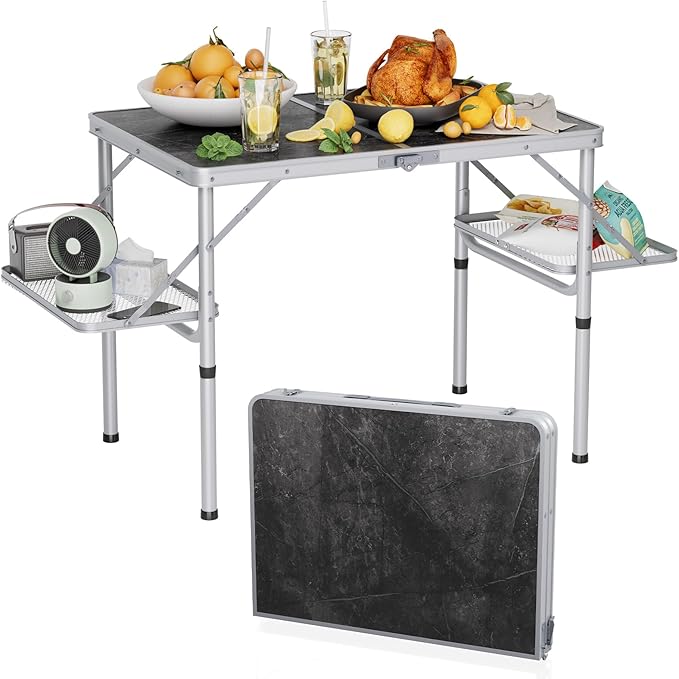 Titanker Folding Camping Table 3ft Folding Picnic Table Camp Tables Portable Foldable 50% Extra Side Space Outdoor Patio Table Camping Essentials Aluminum Light Solid Silver