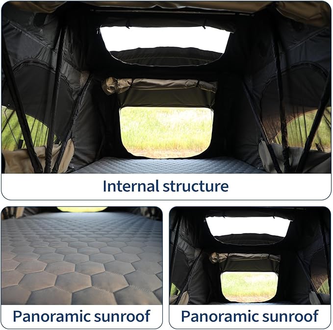 Garvee Rooftop Tent Soft Shell Easy Setup Roof Top Tent with Telescopic Ladder &amp LED Light Waterproof UV Resistant 4-Season Design for 2-3 Person Camping on Truck SUV Van Trailer