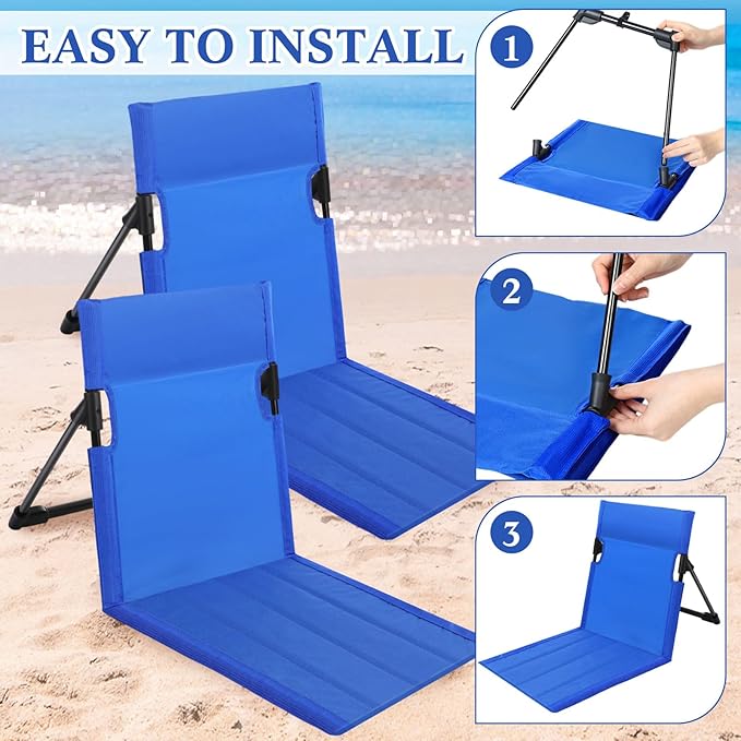 Karenhi 4 Pcs Foldable Poolside Chairs Portable Beach Chair Folding Seat for Edge of Pool Provide Back Support with Carry Bag for Adults Traveling Camping Picnic Lawn(Blue26.8 InchClassic Style)