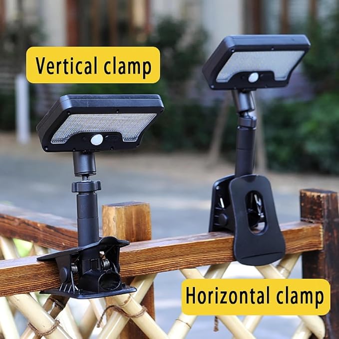 ASLIDECOR Solar Clip On Lights Outdoor Motion Sensor Security Light 92 LED with 600LM Brightness and 3 Modes Waterproof Fence Clip Light for Deck Gutter TentCampingCamper Awning(2)