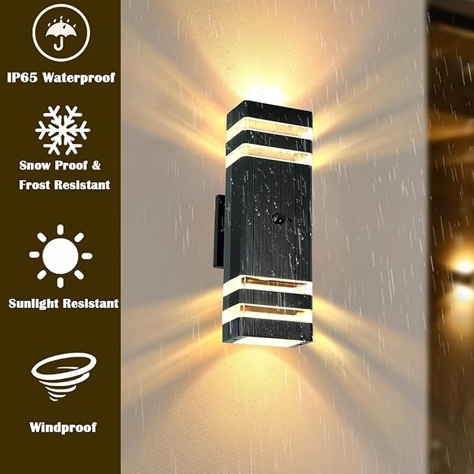 Motion Sensor Outdoor Wall Lights with 3 Lighting Modes Dusk to Dawn Porch Light with Bulbs Include IP65 Waterproof Modern Black Wall Sconce for Patio Garage Front Door