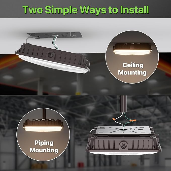 Glitgate LED Canopy Light Outdoor - 60W/45W/30W Adjustable Commercial Canopy Lights 3CCT Selectable 3000K/4000K/5000K 110/120V IP65 Waterproof Ceiling Mount Light for Garage Carport Gas Station
