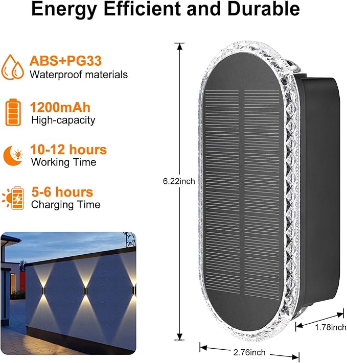 Ellasay 8 Pack Fence Lights Solar Powered Up and Down Focus LED Solar Wall Lights Outdoor IP67 Waterproof Solar Lights for Outside Patio BackyardPorchRailing3 Color Modes