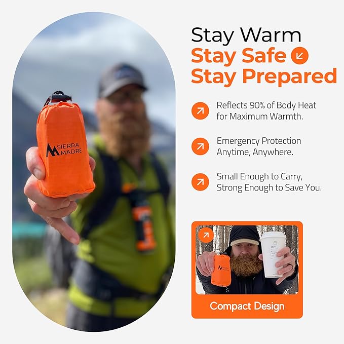 Sierra Madre Emergency Sleeping Bag – Ultralight Waterproof Mylar Thermal Bivy Sack Tent for Hiking Bug-Out Bags Survival Kits