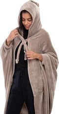 Mintra Home Wearable Blanket Hoodie Soft Warm &amp Cozy Snuggies for Women &amp Men Hooded Blanket with Full Sleeves for Adults One Size Fits All 70in x 62in (Mocha)