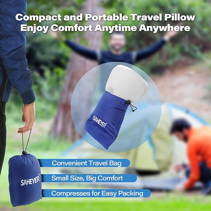 SAHEYER Memory Foam Camping Pillow Travel Pillows for Sleeping Cervical Neck Support Camping Gear Accessories - Small Pillow Travel Essentials for Sleep Backpack Hammock 11.81x9.84x3.94 in Gray
