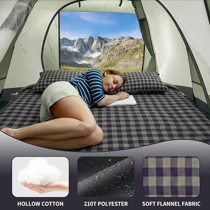 ShinHye Double Sleeping Bag for Adults with 2 Pillows Camping Sleeping Bags Flannel Cotton 2 Person Sleeping Bags XXL Queen Size Sleeping Bag for Cold Weather