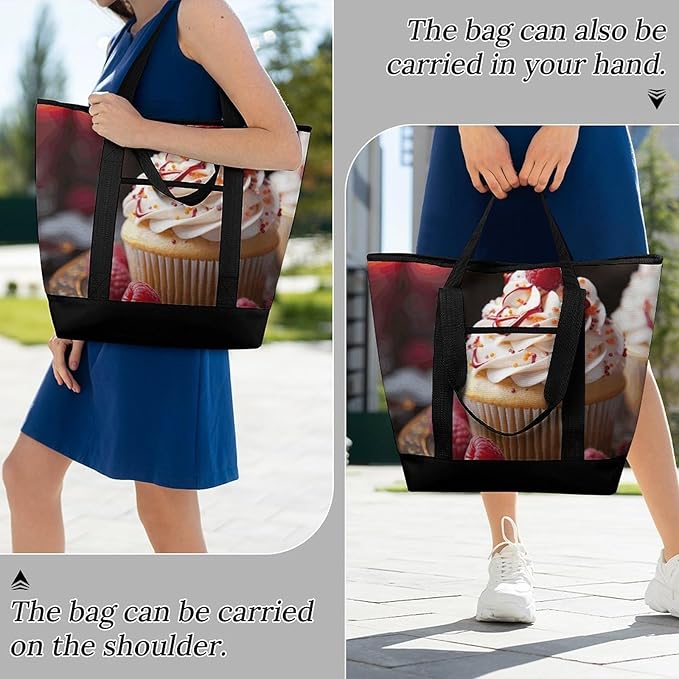 Insulated Shopping BagLarge Reusable Cooler Bags Cupcake Dessert Printed Foldable Shopping BagTravel Waterproof Shoulder Bag