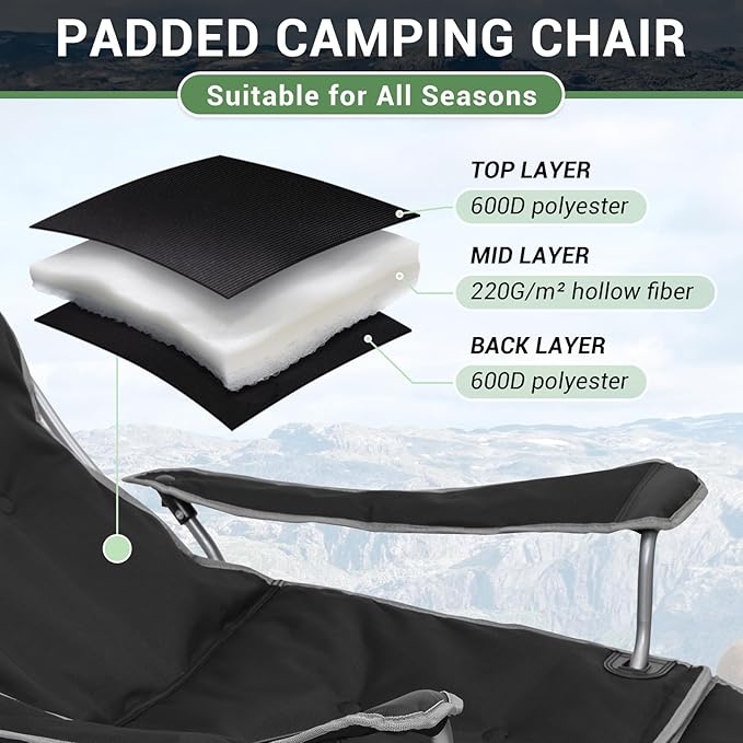 #WEJOY 2-in-1 Camping Chair Reclining Lightweight Folding Camping Chair with Adjustable Backrest &amp Footrest Camping Lounge Chair with Headrest Cup Holder Storage Bag for Beach Lawn Concert