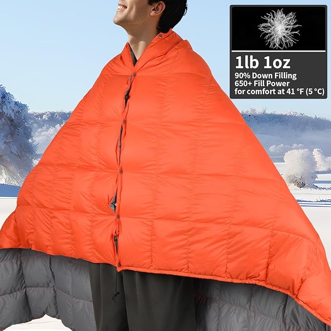 Down Camping Blanket - Lightweight Packable Warm &amp Puffy Outdoor Travel Quilt for Sleep Hiking Backpacking Stadium Festivals Water-Resistant Sleeping Bag 55x79