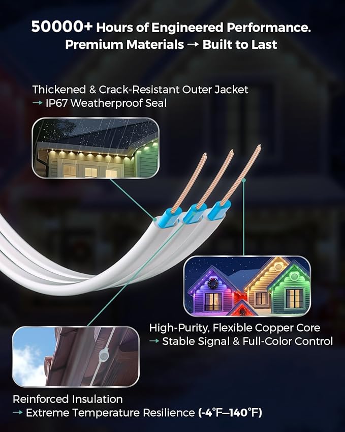 Permanent Outdoor Lights with Remote 100ft with 60 RGB-IC LED Lights for House Daily &amp Holiday Lighting  IP67 Waterproof 90+ Scene Modes for Outdoor Decor 2 in 1 Use for Eaves &amp Ground Lig
