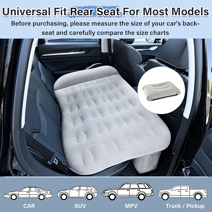 Coverado Car Air Mattress Back Seat Portable Wireless Inflatable Bed with Built in Air Pump&ampPllow Storage Bag Patch Kit Universal Back Seat Bed Sleeping Pad Fit Most Car Suvs L-51W-32
