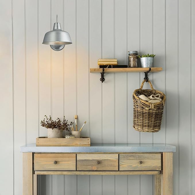 Design House Mason Farmhouse Gooseneck Barn Light Outdoor Exterior Porch or Patio Wall Light Fixture Galvanized Gray Paint 10 Inch Diameter 1-Pack 579383