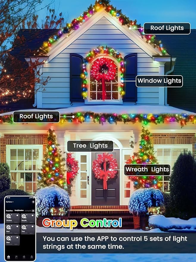 500LED Smart Color Changing Christmas Lights App Controlled 175FT Waterproof RGB Twinkle String Light Music Sync Multiple Modes Christmas Lights with Remote &amp Timer Indoor Outdoor Xmas Decoratio
