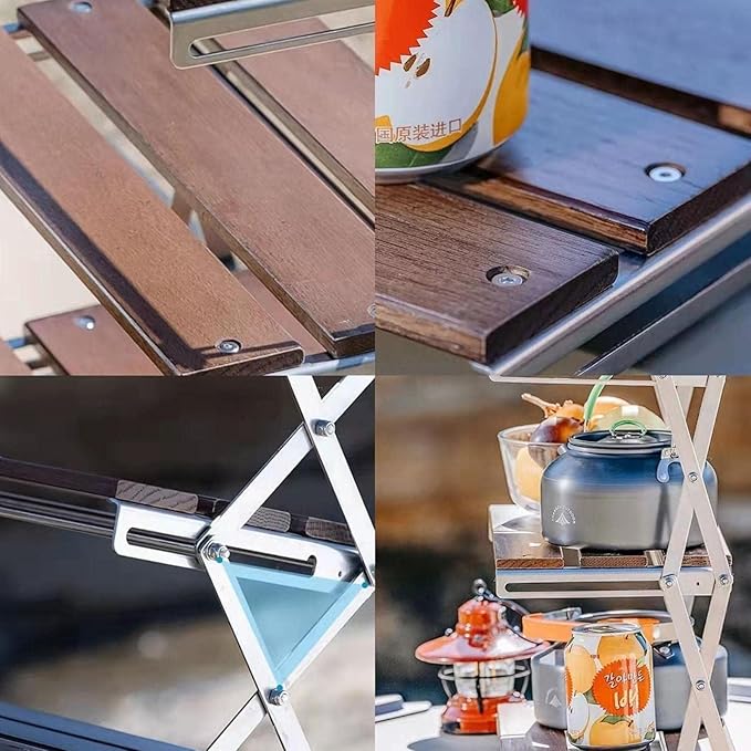 Outdoor Camping Three-Tier Foldable Rack Portable Bamboo Side Table for Picnic Barbecue Camping Easy to Fold and Carry
