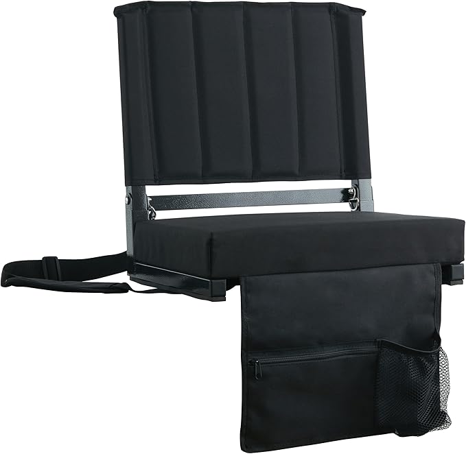 SPORT BEATS Stadium Seats with Back Support Bleacher Chairs with Back and Cushion Thick Padded Bleacher Seats Includes Shoulder Strap Black 1pc Large - 18.5 W x 14 D x 18.5 H