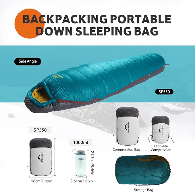 Naturehike 0 Degree RDS Down Mummy Sleeping Bag for Adults 650 Fill Power Cold Weather Backpacking Sleeping Bag for Camping Hiking -1℉ 18℉ 30℉ YKK Zipper
