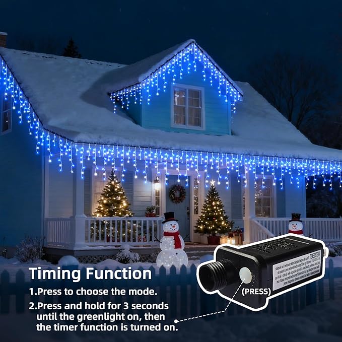 Christmas Outdoor Icicle Lights - 480 LED 66+33 FT 8 Modes Curtain Fairy String Light Plug in Waterproof for Eaves Yard Holiday Xmas Holiday Indoor Outdoor Decoration - Blue White