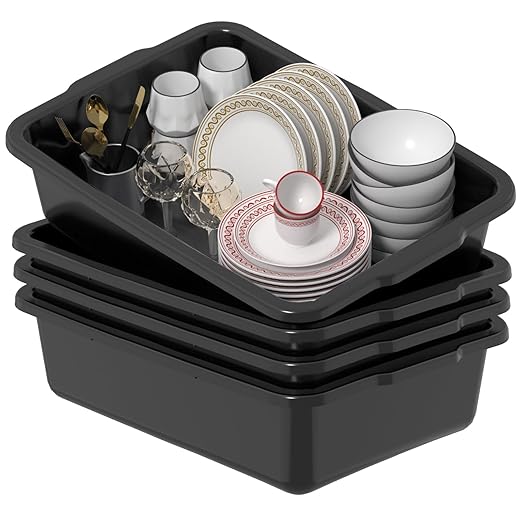 35 L Black Plastic Large Bus Box Plastic Commercial Bus Tub 4 Packs