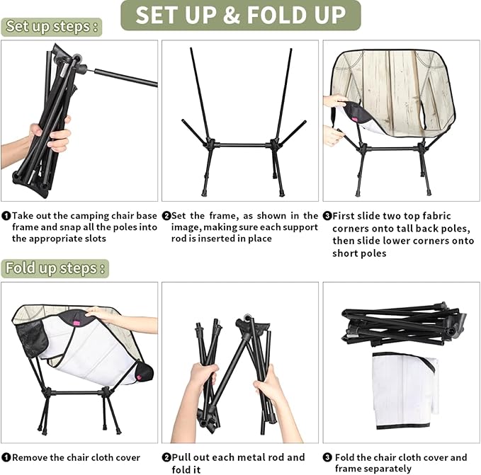 Honeybaby Folding Camping Chair Wooden Plank Camping Chairs Lightweight Portable Chair Outdoor Foldable Chairs for Camping Travel Picnic Beach Hiking