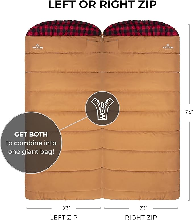 TETON Sports Deer Hunter Sleeping Bag Warm and Comfortable Camping Sleeping Bag Teton Tough Canvas Shell for Camping Hunting and Cold Weather
