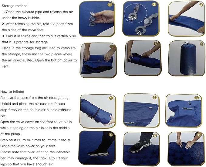 Inflatable Camping Sleeping Pad Self Inflating Pillow with Ergonomic Design Built in Pump for Fast Inflation Water Proof Nylon Mat for Outdoor Navy