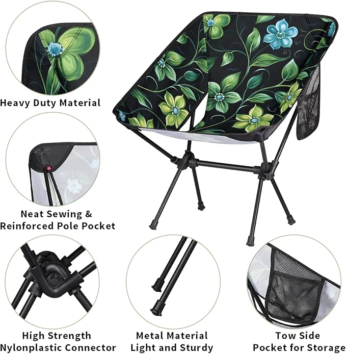 Honeybaby Folding Camping Chair Leaf Flower Theme Camping Chairs Lightweight Portable Chair Outdoor Foldable Chairs for Camping Travel Picnic Beach Hiking
