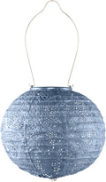 Allsop Soji Stella Globe 8 LED Outdoor Solar Lantern Handmade with Weather-Resistant UV Treated Fabric Stainless Steel Hardware Auto Sensor on/Off for Patio Deck Garden (Metallic Blue)