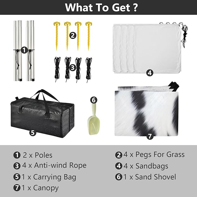 Dalmatian Fur Texture Beach Tent Sun Shelter 9.2' x 10.5' Beach Canopy with 4 Sandbags 4 Stability Poles Sand Shovels - Tent Canopy for Beach Camping Fishing Picnics